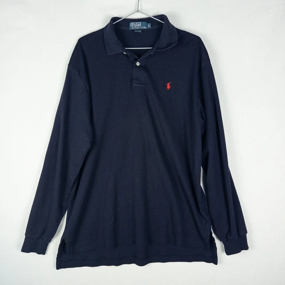 Polo Ralph Lauren Long Sleeve Polo Shirt Mens L Navy Embroidered Pony Preppy Cla
